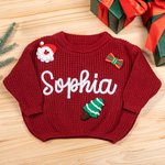 Personalised Christmas Jumper with Name and 1-3 Ornaments Christmas Gift for Newborns Kids