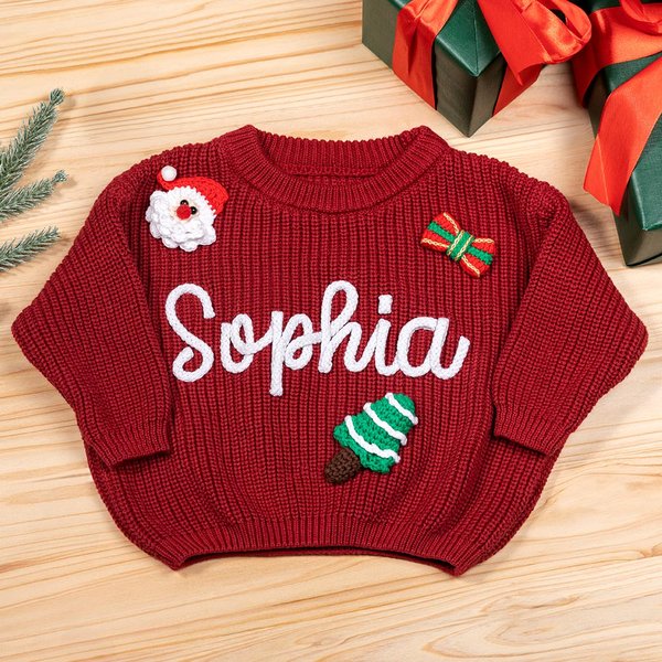 Personalized Christmas Sweater with Name and 1-3 Ornaments Christmas Gift for Newborns Kids
