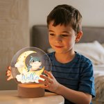 Personalized Cute Marine Jungle Animals Acrylic LED Night Light with Name and Wooden Base Nursery Decor Birthday Gift for Boys Girls