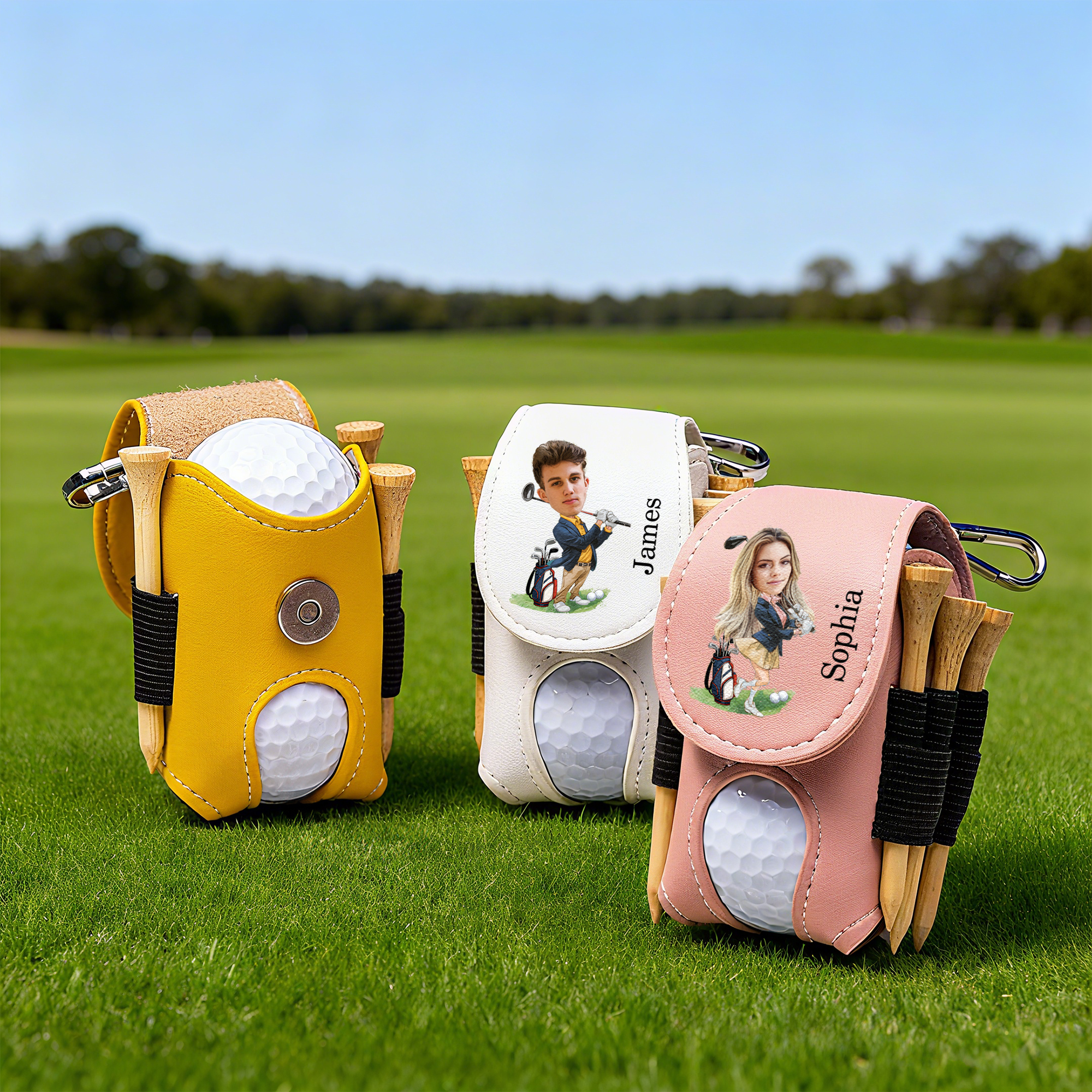 Sac à balles de golf en cuir PU multicolore avec nom et photo Accessoires de sport Cadeau d'anniversaire pour ami amateur de golf