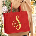 Personalisierte künstlerische Initiale große rote Jute Tote Tasche mit Namen täglichen Gebrauch Weihnachtsgeschenk für Familie Freunde