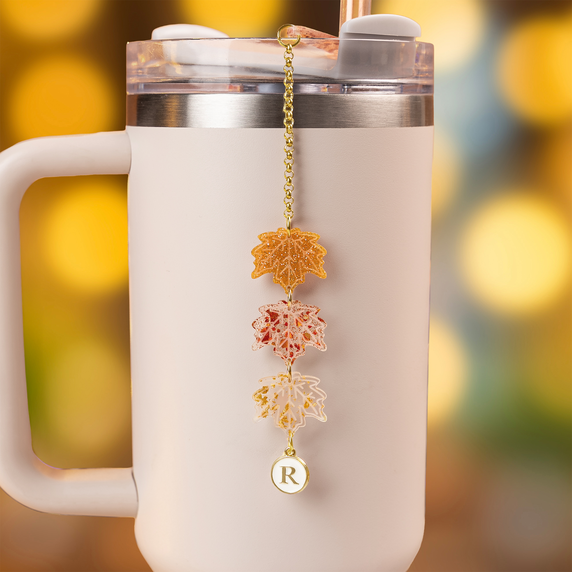 Personnalisé Feuille d'érable pailletée en acrylique avec paille Lettre Accessoires pour Stanley Tumbler Anniversaire Cadeau pour Ami