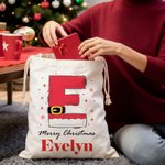 Personalized Snowflake Santa Claus Initial Drawstring Christmas Gift Bag with Name Merry Christmas Gift for Kids Family