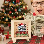 Personalized  Christmas Santa Hat Cute Animal  Wood Clear Money Box Piggy Bank with Name Desk Decor Christmas Gift for Kids