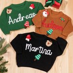 Personalised Christmas Jumper with Name and 1-3 Ornaments Christmas Gift for Newborns Kids