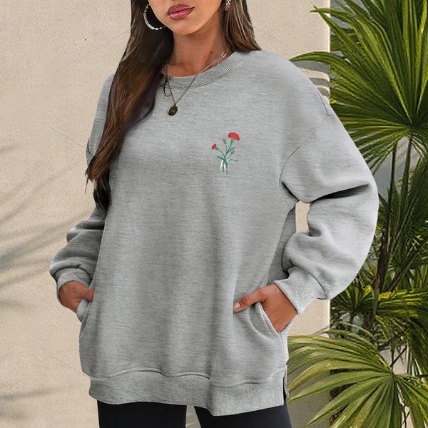 Personalized Birth Flower Multicolor Sweatshirt with Pocket and Embroidered Initial All Season Daily Wear Birthday Gift for Family Friend