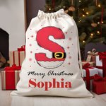 Personalized Snowflake Santa Claus Initial Drawstring Christmas Gift Bag with Name Merry Christmas Gift for Kids Family