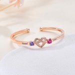 Personalized Love Knot Birthstones Cuff Bracelet with Engraved Name Birthday Anniversary Valentine's Day Gift for Women