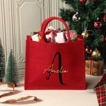 Personalisierte künstlerische Initiale große rote Jute Tote Tasche mit Namen täglichen Gebrauch Weihnachtsgeschenk für Familie Freunde