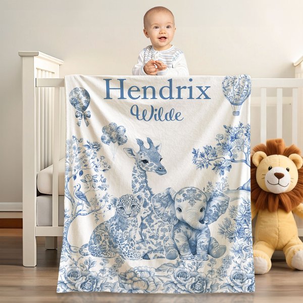 Mluticolor personalizado floral leopardo jirafa elefante suave manta con nombre y apellido cuarto de niños Baby Shower regalo para niños niñas
