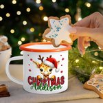Personalised Christmas Santa Hat Cute Animal 11 oz Multicolour Enamel Mug with Name Christmas Gift for Kids