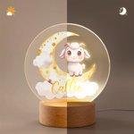 Personalized Cute Marine Jungle Animals Acrylic LED Night Light with Name and Wooden Base Nursery Decor Birthday Gift for Boys Girls