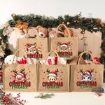 Personalised Christmas Santa Hat Cute Animal Large Jute Tote Bag with Name Daily Use Christmas Party Gift for Family Friends