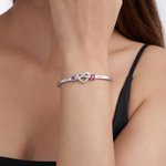Personalized Love Knot Birthstones Cuff Bracelet with Engraved Name Birthday Anniversary Valentine's Day Gift for Women