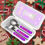 Personalized Cartoon Characters Safe Stainless Steel Kid's Fork Spoon Knife 3 Pcs Cutlery Set with Case Name and Initial Christmas Gift for Kids