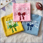 Personalizado Toile De Jouy Bow Heavyweight 100% Algodón Camiseta con Nombre Game Day Cumpleaños Regalo para Estudiantes