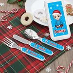 Personalized Cartoon Characters Safe Stainless Steel Kid's Fork Spoon Knife 3 Pcs Cutlery Set with Case Name and Initial Christmas Gift for Kids