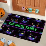Personalized Spooky Neon Spider Web Ghost Pumpkin Lantern Doormat with Text Home Decor Halloween Gift for Family Friends