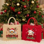 Personalised Christmas Santa Hat Cute Animal Large Jute Tote Bag with Name Daily Use Christmas Party Gift for Family Friends