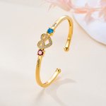 Personalized Love Knot Birthstones Cuff Bracelet with Engraved Name Birthday Anniversary Valentine's Day Gift for Women