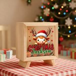 Personalized  Christmas Santa Hat Cute Animal  Wood Clear Money Box Piggy Bank with Name Desk Decor Christmas Gift for Kids