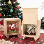 Personalized  Christmas Santa Hat Cute Animal  Wood Clear Money Box Piggy Bank with Name Desk Decor Christmas Gift for Kids