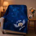 Personalized Starry Sky Angel Wing Photo Soft Throw Blanket with Text Remembrance In Loving Memory Sympathy Gift for Loss of Loved One