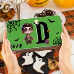 Personalized Halloween 3D Cartoon Character Multicolor Biscuit Storage Tin with Initial and Name Trick or Treat Halloween Party Gift for Boys Girls