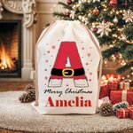 Personalized Snowflake Santa Claus Initial Drawstring Christmas Gift Bag with Name Merry Christmas Gift for Kids Family