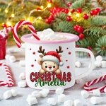 Personalised Christmas Santa Hat Cute Animal 11 oz Multicolour Enamel Mug with Name Christmas Gift for Kids