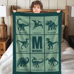 Personalized Nine-Pattern Grid Dinosaur Soft Throw Blanket with Name and Initial Home Decor Birthday Gift for Dinosaur Lover Kid