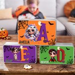 Personalized Halloween 3D Cartoon Character Multicolor Biscuit Storage Tin with Initial and Name Trick or Treat Halloween Party Gift for Boys Girls