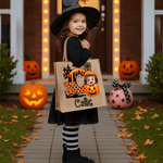 Personalised Cartoon Character Pumpkin Jute Tote Bag with Initial and Name Trick or Treat Halloween Party Gift for Boys Girls