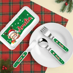 Henkilökohtainen Cartoon Animal Snowflake Santa Hat Food-Grade Kid's Fork Spoon Knife 3 Pcs ruokailuvälinesarja nimellä Joulujuhla lahja lapsille