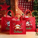 Personalised Christmas Santa Hat Cute Animal Large Jute Tote Bag with Name Daily Use Christmas Party Gift for Family Friends