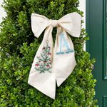 Personalised Christmas Tree Monogram 100% Cotton Wreath Sash with Embroidered Initial Home Decor Christmas Gift for Family Friends