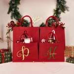 Personalisierte künstlerische Initiale große rote Jute Tote Tasche mit Namen täglichen Gebrauch Weihnachtsgeschenk für Familie Freunde