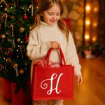 Personalisierte künstlerische Initiale große rote Jute Tote Tasche mit Namen täglichen Gebrauch Weihnachtsgeschenk für Familie Freunde