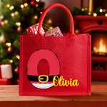 Henkilökohtainen Santa Claus uudelleenkäytettäviä punainen Juutti Tote lahjapussi kanssa Initial ja nimi joulujuhla lahja perheelle lapsille