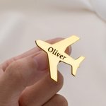 Personalized Airplane Lapel Brooch Pin with Engraved Name Birthday Christmas Gift for Pilots Stewardesses Flight Attendants