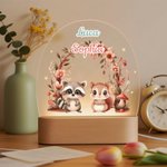 Personalizado lindo bosque de animales de acrílico LED luz de la noche con el nombre y la base de madera Decoración de la guardería Baby Shower Cumpleaños Regalo para Niños Niñas