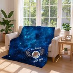 Personalized Starry Sky Angel Wing Photo Soft Throw Blanket with Text Remembrance In Loving Memory Sympathy Gift for Loss of Loved One