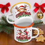 Personalised Christmas Santa Hat Cute Animal 11 oz Multicolour Enamel Mug with Name Christmas Gift for Kids