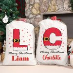 Personalized Snowflake Santa Claus Initial Drawstring Christmas Gift Bag with Name Merry Christmas Gift for Kids Family
