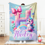 Personalized Fantasy Unicorn Rainbow Soft Throw Blanket with Name Nursery Decor Birthday Baby Shower Gift for Kids Unicorn Lovers