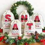 Personalized Snowflake Santa Claus Initial Drawstring Christmas Gift Bag with Name Merry Christmas Gift for Kids Family