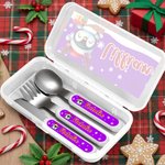Henkilökohtainen Cartoon Animal Snowflake Santa Hat Food-Grade Kid's Fork Spoon Knife 3 Pcs ruokailuvälinesarja nimellä Joulujuhla lahja lapsille