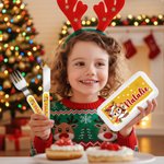 Henkilökohtainen Cartoon Animal Snowflake Santa Hat Food-Grade Kid's Fork Spoon Knife 3 Pcs ruokailuvälinesarja nimellä Joulujuhla lahja lapsille