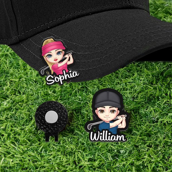 Cartoon Golf Character Name Marker Magnetic Clip