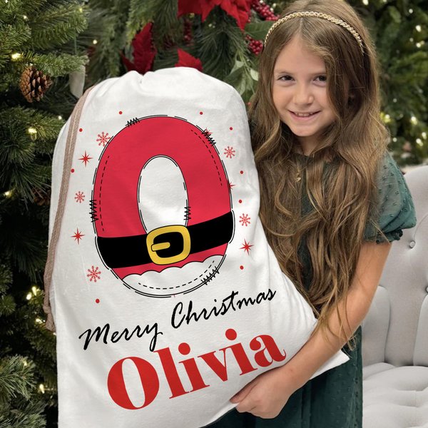 Personlig Snöflinga Jultomten Initial Dragsko Julklappspåse med Namn God Jul Julklapp till Barn Familj